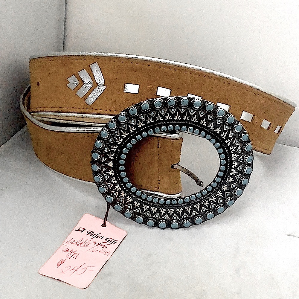 Vintage Marilyn Turquoise Silver Leather Belt